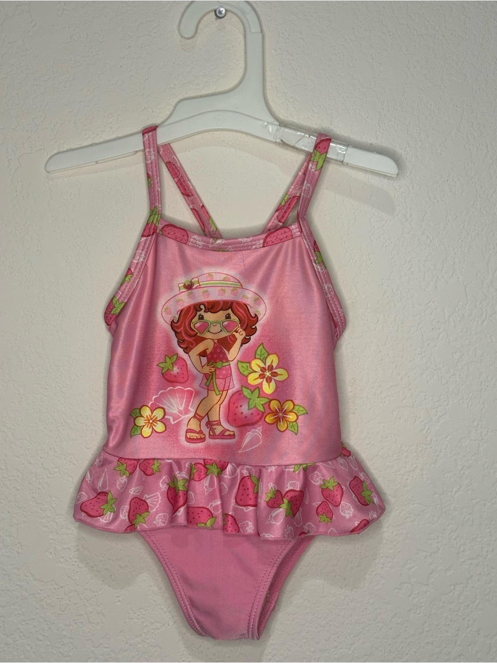 Y2K Strawberry Shortcake Character Ruffled One-Piece Swimsuit Size 12 Months